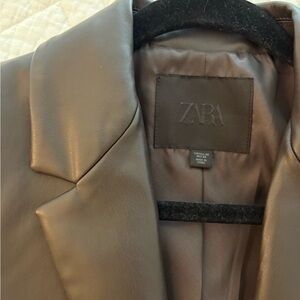 ZARA Brown Faux Leather Blazer Jacket